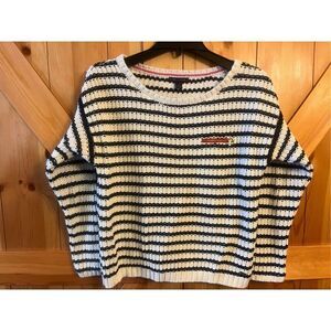 Tommy Hilfiger Women's Knit Long sleeve Pullover sweater Black/White Med (3145)
